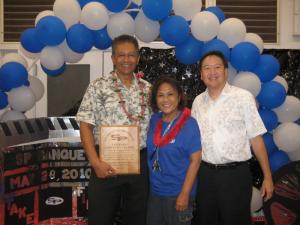 LCC Chancellor Manny Cabral, Candy Suiso from Waianae High School and Irwin Yamamoto from LCC