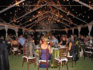 Guests seated for dinner under the stars.