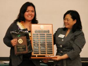 Tracie Lock was presented the award by Interim Director of the M&#257;noa Career Center Wendy Sora.