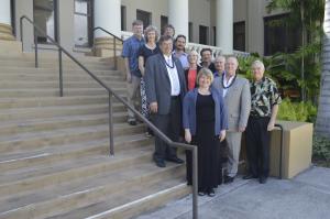 UH Manoa and Fulbright Canada officials in front of Hawaii Hall.