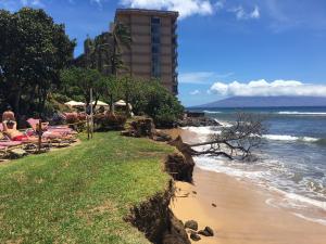 Severe coastal erosion causes loss of property, infrastructure, and impacts water quality at Honokowai.