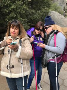 Martha Espitia, Nikki Richards, and Sarah Harris testing the UniD mobile app in Yosemite. 